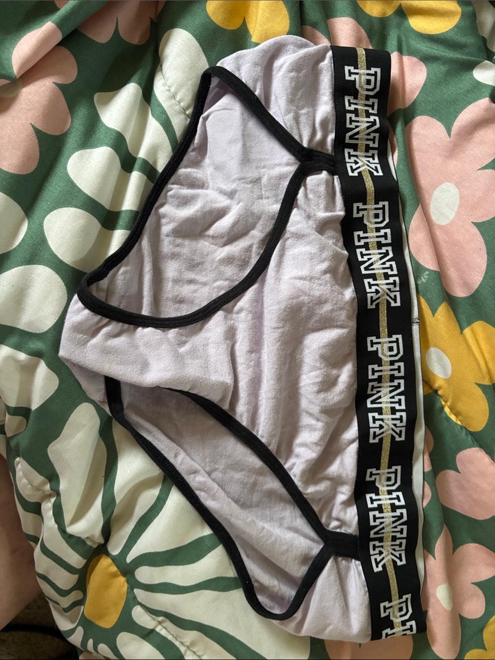 PINK Logo Cotton Hipster Brief Panties - Purple - Size Large - Well Worn